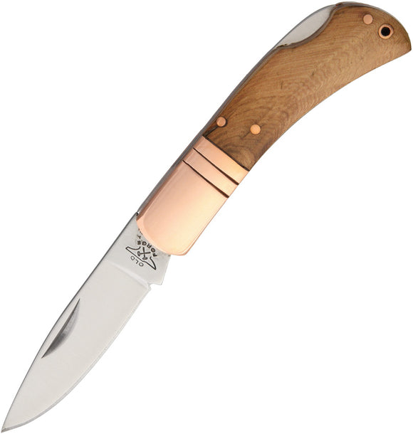 Old Forge Lockback Copper Brown Wood Brass Bolster Folding Knife 029