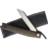 Ohta Knives FK9 Grey Smooth Ebony Wood Folding D2 Steel Pocket Knife FK9EB