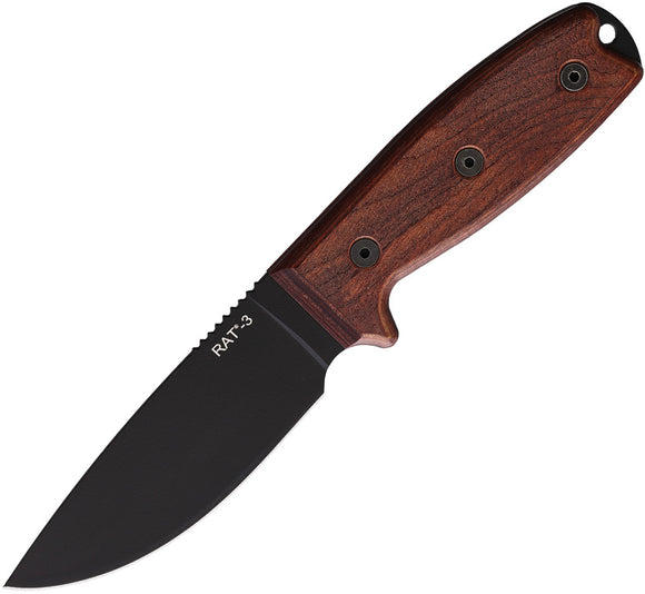 Ontario RAT 3 Adventurer Brown Wood Carbon Steel Fixed Blade Knife 8652TC