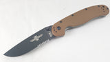 Ontario RAT 1 Coyote Brown Black Folding Pocket Knife Serrated AUS-8 - 8847cb
