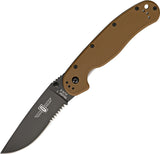 Ontario RAT 1 Coyote Brown Black Folding Pocket Knife Serrated AUS-8 - 8847cb