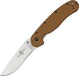Ontario RAT 1 Coyote Brown Handle Folding Serrated Blade EDC AUS-8 Knife 8849CB