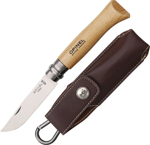 Opinel No 8 Folding Pocket Knife 12C27 MOD Sandvik Beechwood 8" with Sheath 01089