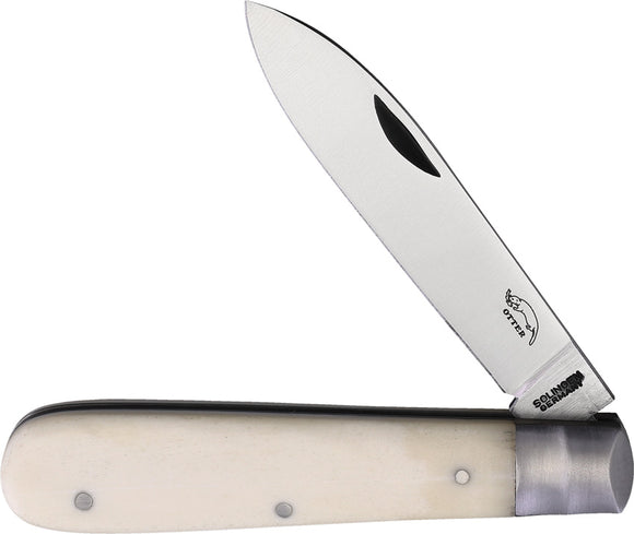 OTTER-Messer Large Pocket Knife White Smooth Bone Folding Carbon Steel 164K