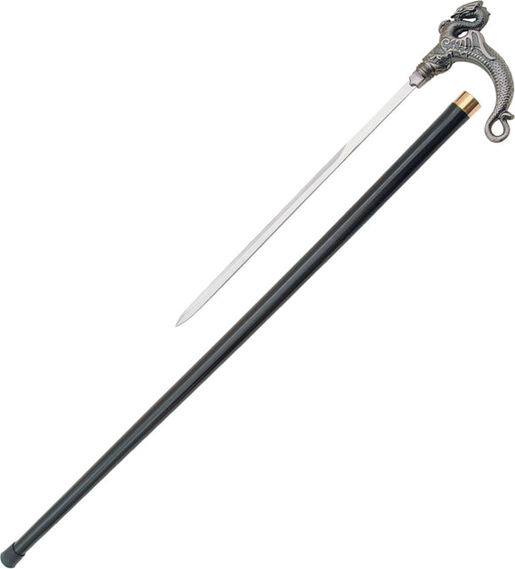 Antique Metal Dragon Handle Black Alumium Stainless Knife Sword Cane 1072