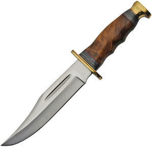 11.25" Bowie Wood Handle Fixed Blade Knife w/ Sheath 203412WD
