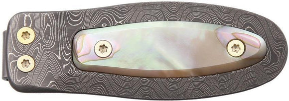 Lion Steel Money Clip Damascus Mother of Pearl Onlay Stainless Holder