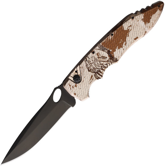 Piranha Knives Automatic Mini Predator Knife Button Lock White/Tan Aluminum Fixed Blade Knife 11CT