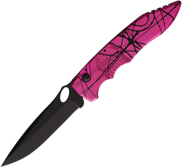 Piranha Knives Automatic Mini Predator Knife Button Lock Pink/Black Aluminum Fixed Blade Knife 11PKT