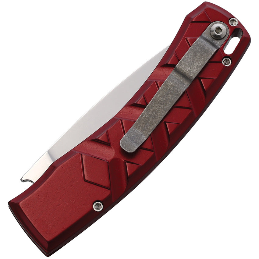 Piranha Knives Automatic X Knife Button Lock Red Aluminum 154CM Blade