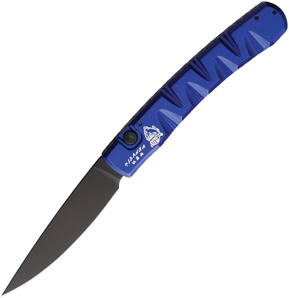 Piranha Knives Automatic Virus Knife Button Lock Blue Aluminum Black S30V Blade CP15BT
