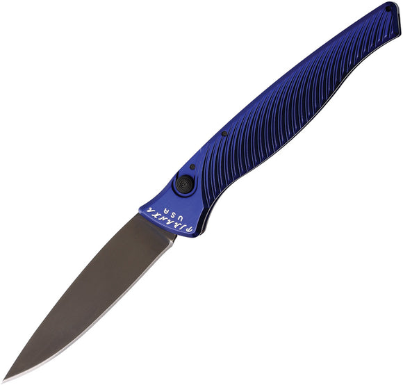 Piranha Knives Automatic DNA Knife Button Lock Blue Aluminum Black S30V Blade CP16BT