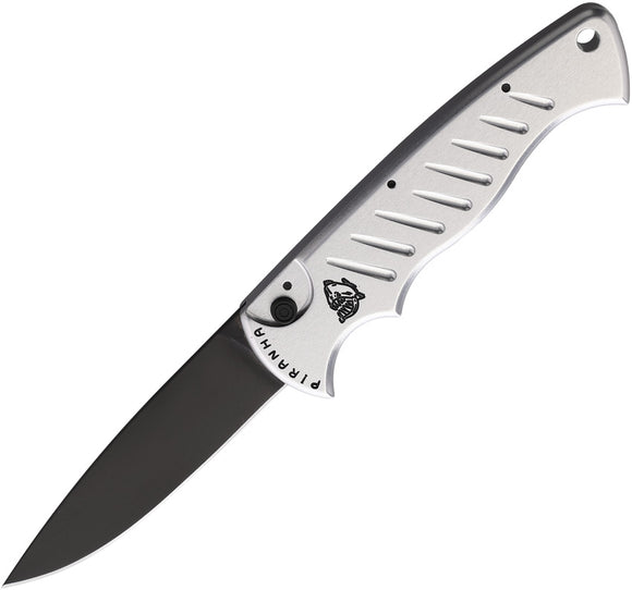 Piranha Knives Automatic P-1 Tactical Pocket Knife Button Lock Silver Aluminum 154CM Blade CP1ST