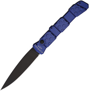 Piranha Knives Automatic 21 Tactical Knife Button Lock Blue Aluminum Black S30V Blade CP21BT