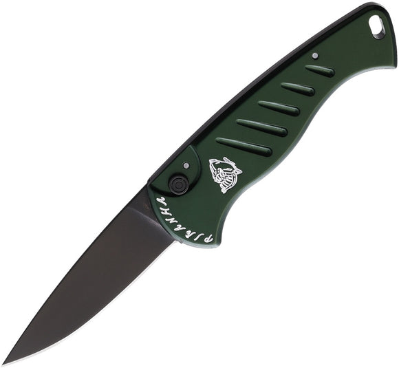 Piranha Knives Automatic Fingerling Green Button Lock Knife
