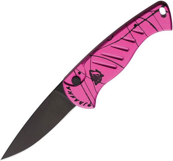 Piranha Knives Automatic Fingerling Knife Button Lock Pink Camo Aluminum Black 154CM Blade CP2PKT