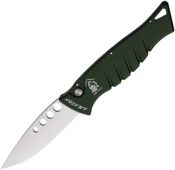 Piranha Knives Automatic Amazon Knife Button Lock Green Aluminum 154CM Blade CP3G