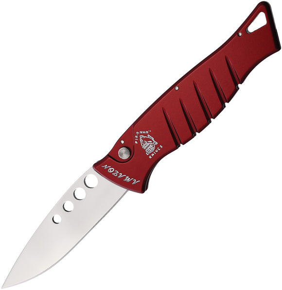 Piranha Knives Automatic Amazon Knife Button Lock Red Aluminum 154CM Blade CP3R