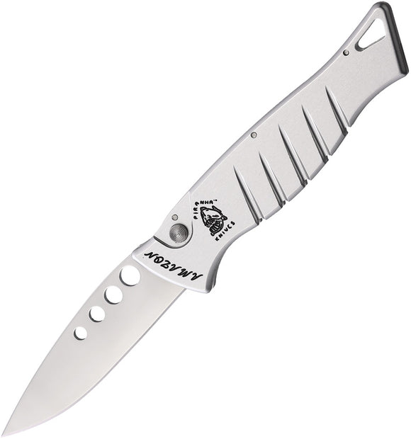 Piranha Knives Automatic Amazon Knife Button Lock Silver Aluminum 154CM Blade CP3S