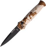 Piranha Knives Automatic Miniguard Knife Button Lock White/Tan Camo S30V Fixed Blade Knife 7CT