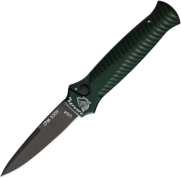 Piranha Knives Automatic Miniguard Knife Button Lock Green Aluminum S30V Fixed Blade Knife 7GT