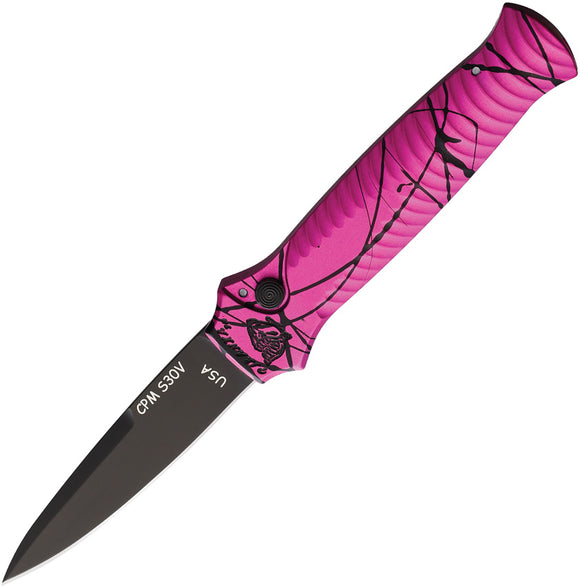 Piranha Knives Automatic Miniguard Knife Button Lock Pink Camo S30V Fixed Blade Knife 7PKT