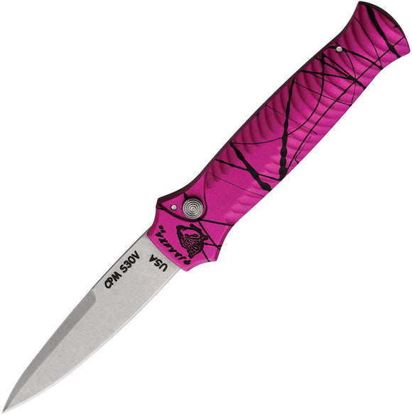 Piranha Knives Automatic Miniguard Knife Button Lock Pink Camo Aluminum S30V Blade CP7PK