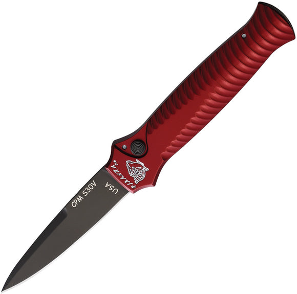 Piranha Knives Automatic Miniguard Knife Button Lock Red Aluminum S30V Fixed Blade Knife 7RT
