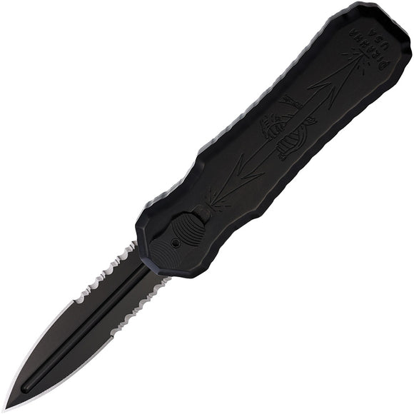 Piranha Knives Automatic Excalibur Tactical Knife OTF Black Aluminum Serrated 154CM Blade CP8BKTS