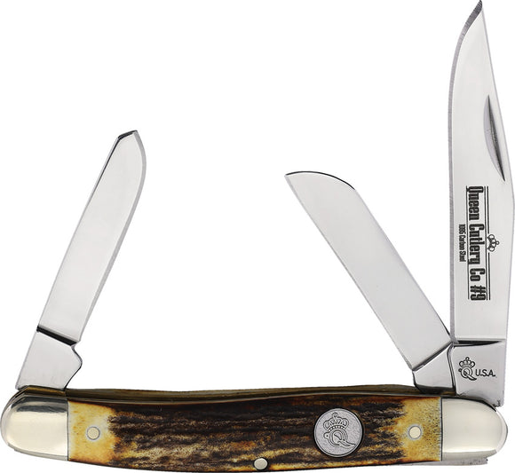 Queen Stockman Brown Folding 1095 Carbon Steel Pocket Knife GSH47