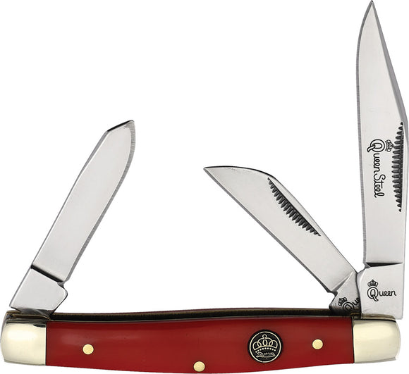Queen Stockman Red Smooth Bone Folding Stainless Steel Pocket Knife 26R