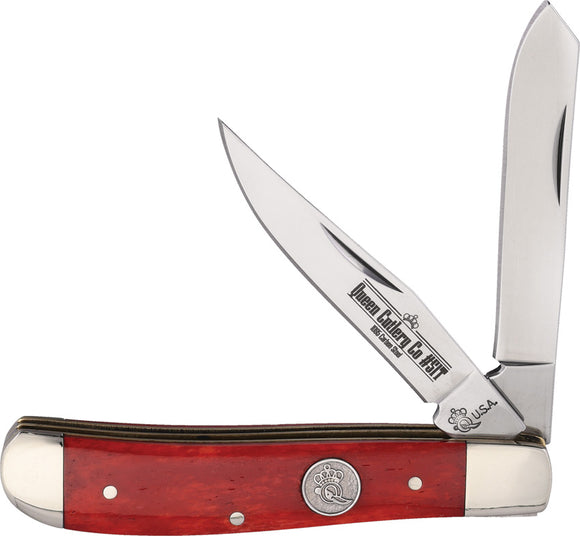 Queen Mini Trapper Red Smooth Folding 1095 Carbon Steel Pocket Knife RSB07