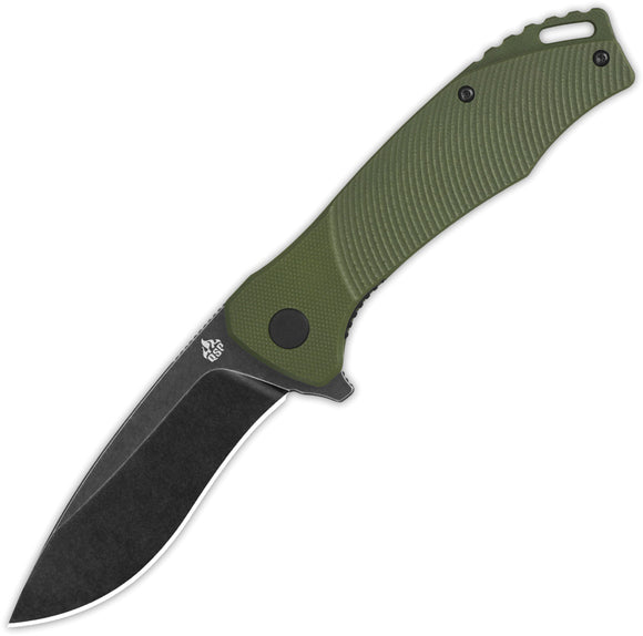 QSP Knife Raven Linerlock Green G10 Folding Black D2 Steel Pocket Knife 122B2