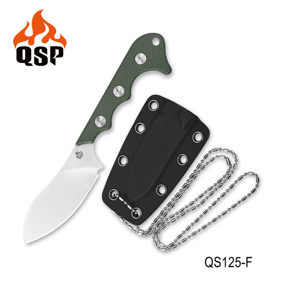 QSP Knives Neckmuk Green Micarta D2 Steel Fixed Blade Neck Knife w/ Sheath 125F