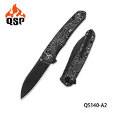 QSP Otter Pocket Knife Linerlock Aluminum Carbon Fiber Folding Black S35VN 140A2