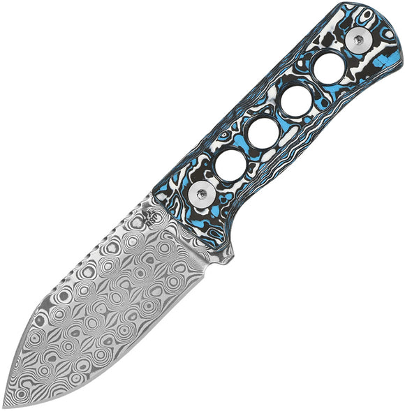 QSP Knife Canary Frost Carbon Fiber Damascus Steel Fixed Blade Neck Knife 141I