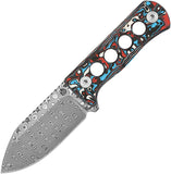 QSP Knife Canary Nebula Carbon Fiber Damascus Steel Fixed Blade Neck Knife 141J