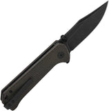 QSP Knife Grebe Button Lock Brown Micarta Folding Black 14C28N Clip Point Pocket Knife 147A2