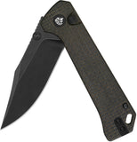 QSP Knife Grebe Button Lock Brown Micarta Folding Black 14C28N Clip Point Pocket Knife 147A2