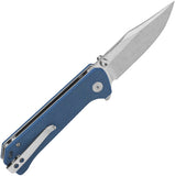 QSP Knife Grebe Button Lock Blue Micarta Folding 14C28N Clip Point Pocket Knife 147B1