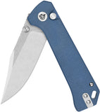 QSP Knife Grebe Button Lock Blue Micarta Folding 14C28N Clip Point Pocket Knife 147B1