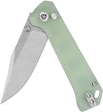 QSP Knife Grebe Button Lock Jade G10 Folding 14C28N Clip Point Pocket Knife 147D1
