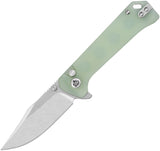 QSP Knife Grebe Button Lock Jade G10 Folding 14C28N Clip Point Pocket Knife 147D1