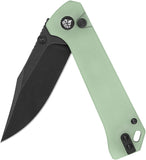 QSP Knife Grebe Button Lock Jade G10 Folding Black 14C28N Clip Point Pocket Knife 147D2