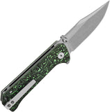 QSP Knife Grebe Button Lock Green & Black Carbon Fiber Folding S35VN Clip Pt Knife 147G1