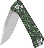 QSP Knife Grebe Button Lock Green & Black Carbon Fiber Folding S35VN Clip Pt Knife 147G1