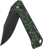 QSP Knife Grebe Button Lock Green & Black Carbon Fiber Folding S35VN Clip Pt Knife 147G2