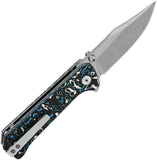QSP Knife Grebe Button Lock Blue & White & Black Carbon Fiber Folding S35VN Clip Pt Knife 147H1