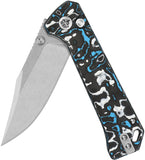 QSP Knife Grebe Button Lock Blue & White & Black Carbon Fiber Folding S35VN Clip Pt Knife 147H1