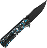 QSP Knife Grebe Button Lock Blue & White & Black Carbon Fiber Folding S35VN Clip Pt Knife 147H2